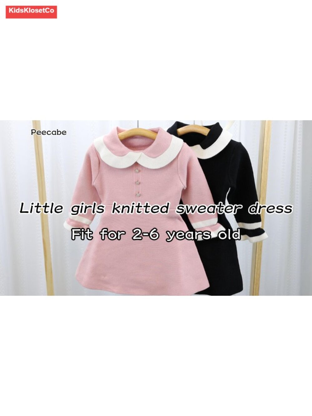 Ruffled Sweater Dress for Toddler Girls, Soft Warm Knit V-Neck, Fall Winter - Picture 6 of 6